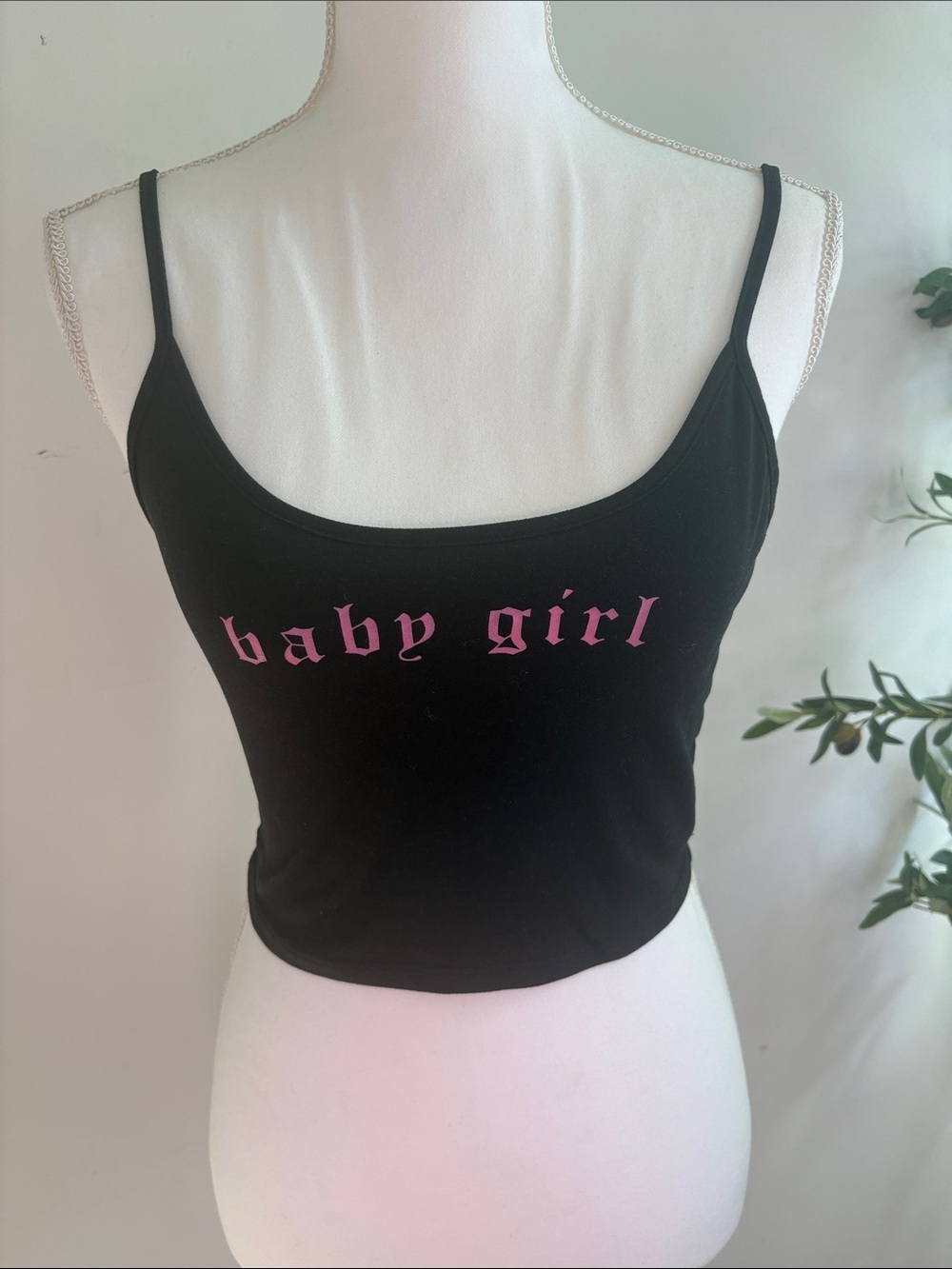 Fashion Nova Black Spaghetti Strap 'baby girl' Crop Tank